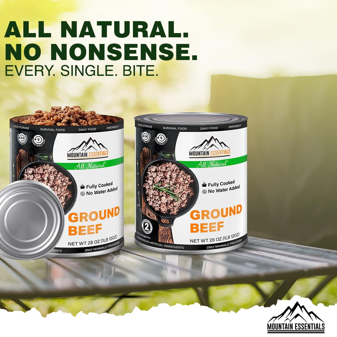 Mountain Essentials Canned Ground Beef, Fully Cooked, Ready to Eat, Gluten Free, 28 oz