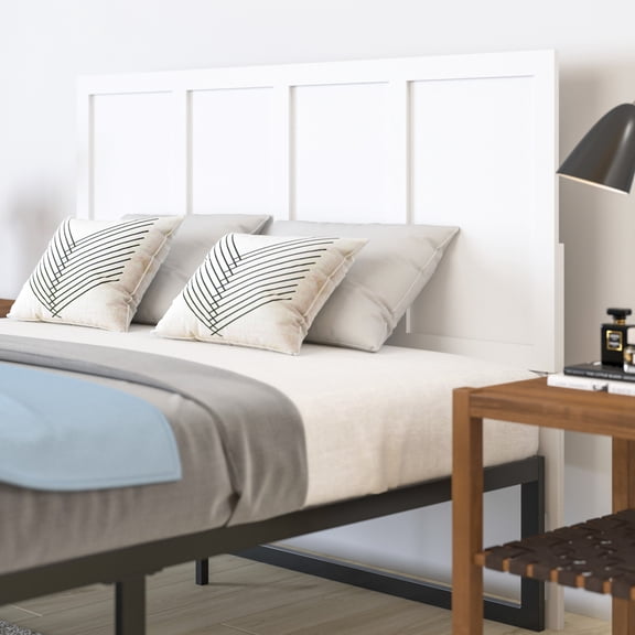 Merrick Lane Queen Size Raised Panel Wooden Adjustable Headboard in White
