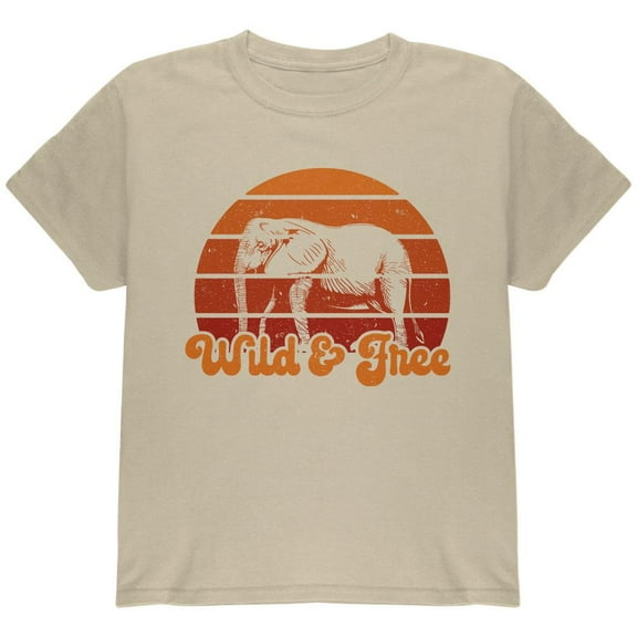 Elephant Wild And Free Retro Sun Youth T Shirt Sand YLG