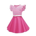 thumbnail image 6 of vdgthytj Toddler Girl's Vintage Dress Summer Striped Ruffle Sleeve Flare A-Line Birthday Party Dress with Belt, 6 of 8