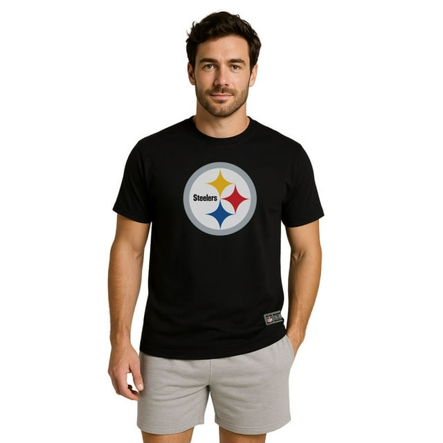 NFL Playera Aficionado Básica Pittsburgh Steelers Negro para Hombre, Talla Chica