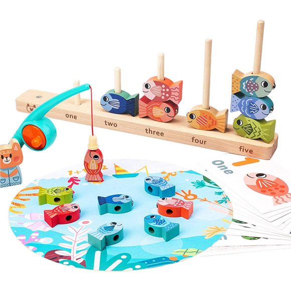 Maoww Kids Magnetic Fishing Game Fish Blocks Counting and Stacking Game Toy Early Learning Educational Toys for Children