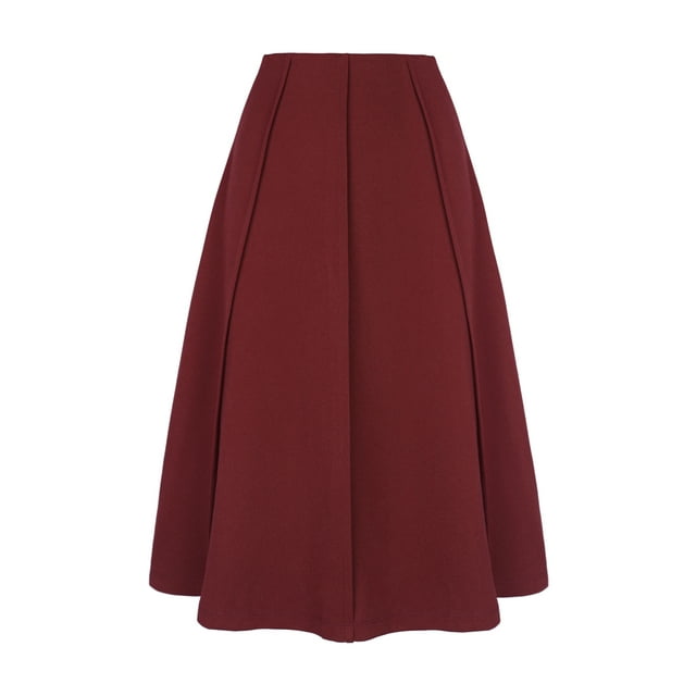 INSPIRE CHIC Women's High Waist Knit A-Line Pleated Fared Skirt L Deep Red