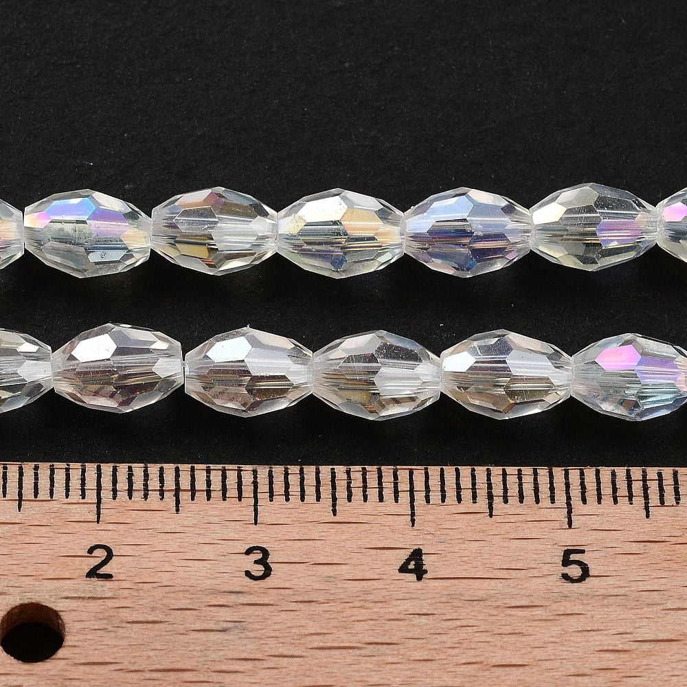 Transparent Electroplate Glass Beads Strands Faceted Oval Clear AB 8.5x5.5mm Hole: 1.2mm about 70pcs/strand 20.87~23.23''(53~59cm)