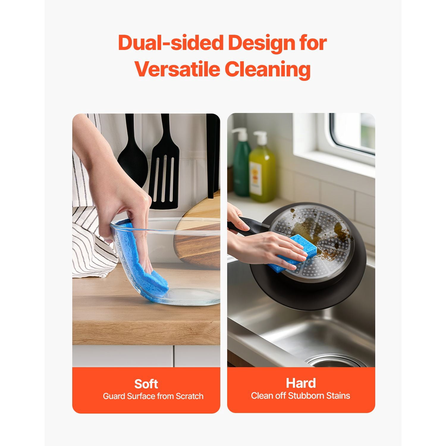 Wood Pulp Cotton Scouring Pads Double-Sided, Dual Layer Dishwashing Cleaning Sponge, Quick-Drying Odor Resistant Rich Foam Scrubber for Kitchen