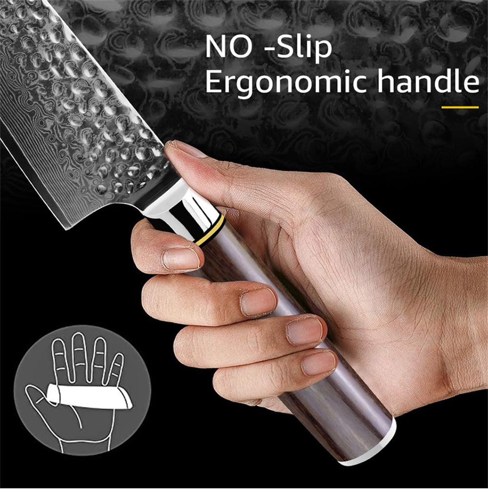 Damasus Chef Knife Sharp Santoku Knife with Giftcase,Japanese 67-Layers VG-10 Steel Core Hammered Blade Slicing Knife for Meat,Fish and Vegetable
