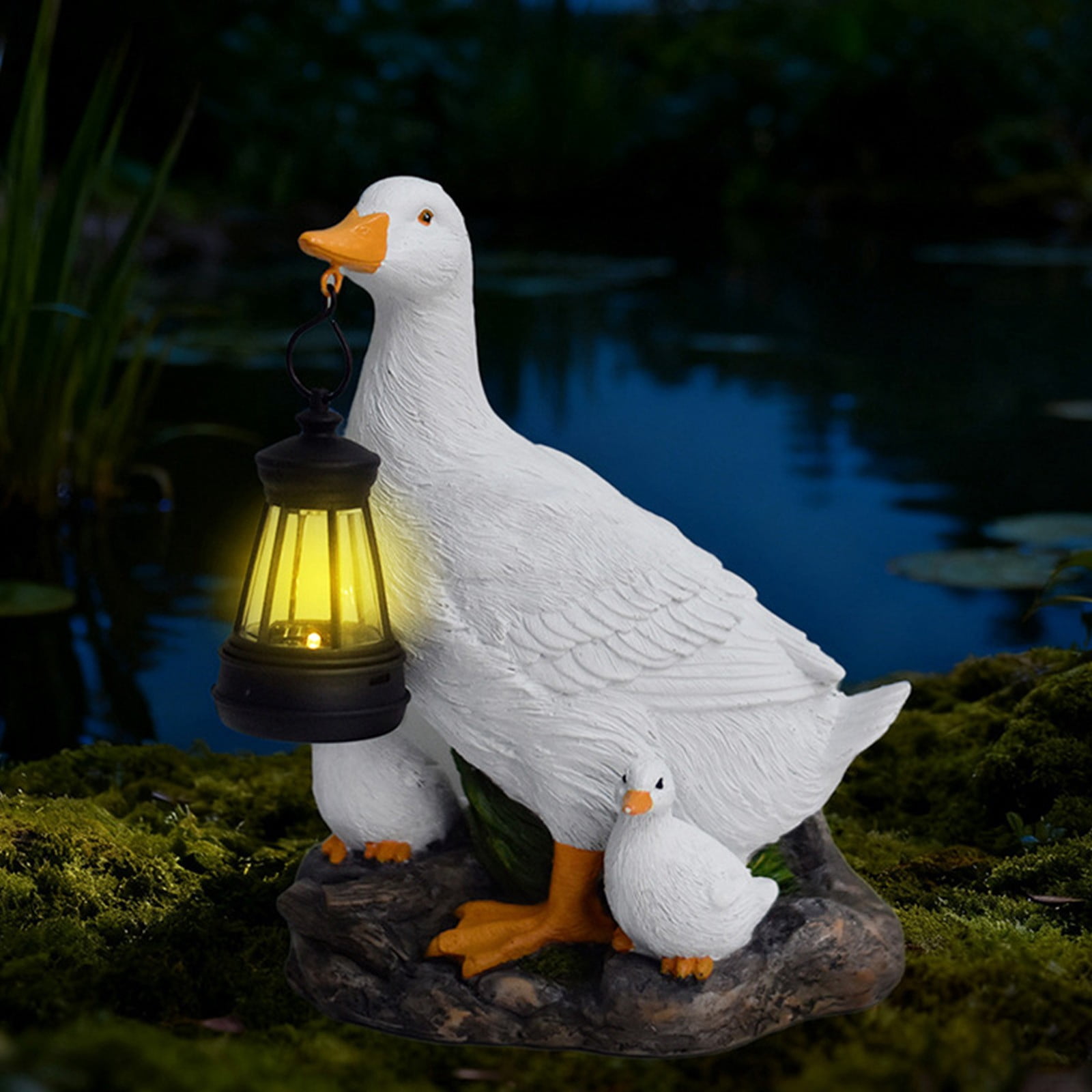 onlyliua Solar White Duck Garden Statue With LED Light Outdoor Courtyard Villa Decorative Sculpture Lawn Water Feature Accent Solar Powered Garden Ornament