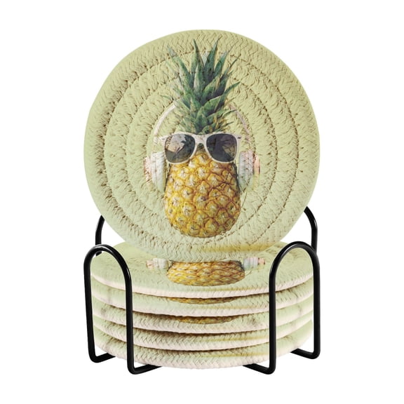 6 Coil Coasters 3.94x3.94x0.24 Inch Water Coasters Drink Coasters with Cup Holders Absorbent Coasters Heat Resistant for Bar Protection Pineapple Glasses
