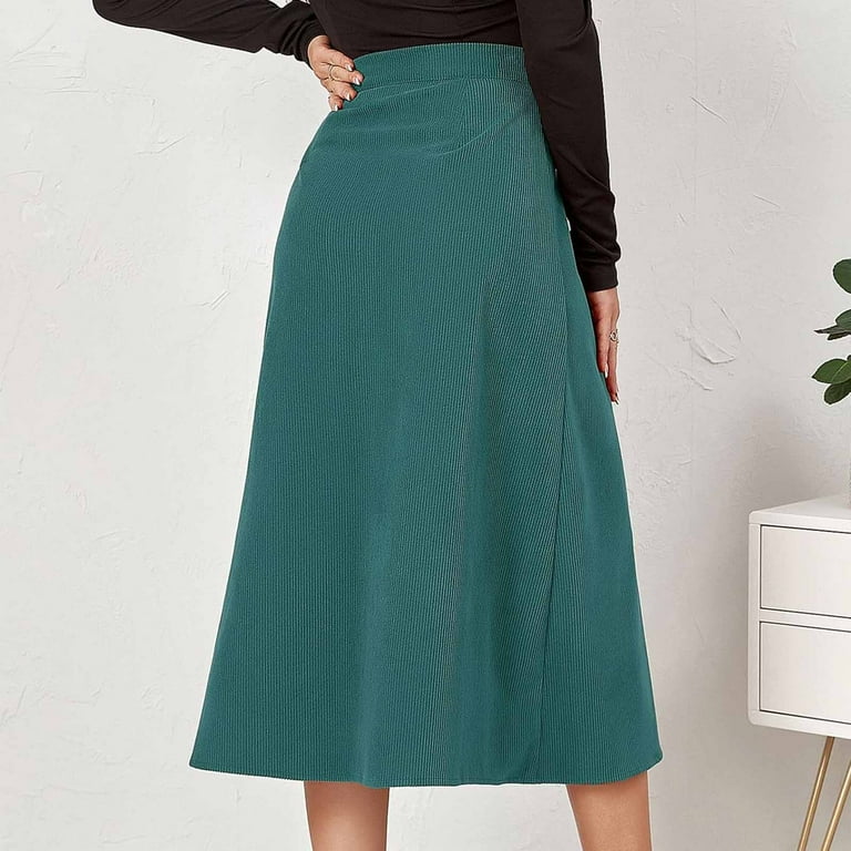 BSDJILFG Fall Skirts for Women High Waist Corduroy Skirts A-Line Midi Dress  Fit Solid Color Flare Fall,S-XL - Walmart.com