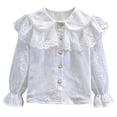 thumbnail image 4 of BRGZLK Back to School Shirts for Girls 2026 Autumn Cute Ruffle Trim Tie Neck Button Down Long Sleeve Blouse School Uniform Dress Tops White E 5-6 Years, 4 of 8