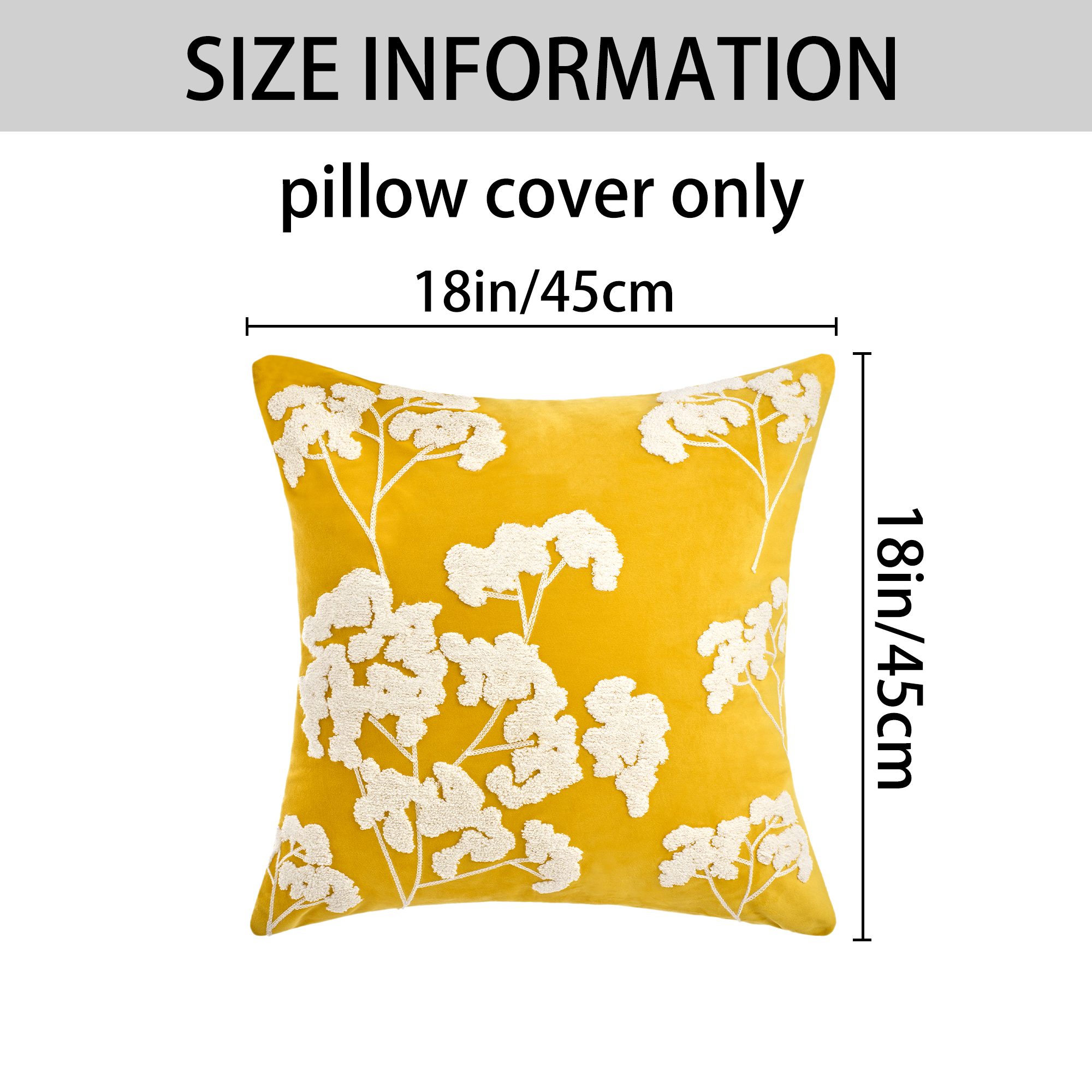 Unique Bargains Velvet Throw Pillow Covers with Blossom Pattern Pack of 2 Yellow 18" x 18"