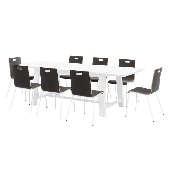 KFI Studios Midtown Cafe Table and 8 Chairs Set in Espresso/White