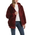 thumbnail image 3 of SWSMCLT Women's Fuzzy Jacket Hood Thermal Pocket Fleece Coat Long Sleeve Hoodie Outerwear Cute Full Zip Zipper Burgundy Large, 3 of 4
