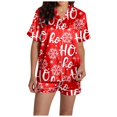 thumbnail image 3 of Summer Pajamas for Women – Strappy Tank Loungewear Set Women's Christmas HoHo Snowflake Print Shorts & Short Sleeve Pajama Set, 3 of 7
