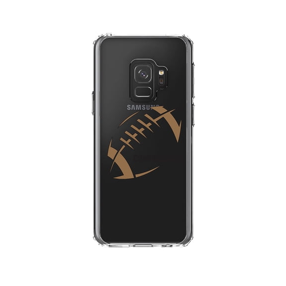 DistinctInk Clear Shockproof Hybrid Case for Samsung Galaxy S9 (5.8" Screen) - TPU Bumper, Acrylic Back, Tempered Glass Screen Protector - Commodores Football - Gold, Black