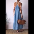thumbnail image 4 of Vestido de Algodón de Verano para Mujer, Estilo Bohemio, Informal, con Tirantes Finos Ajustables, Espalda Descubierta y Volantes, Corte Holgado y Fluido. Azul 4XL, 4 of 8