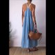 thumbnail image 4 of Vestido de Algodón de Verano para Mujer, Estilo Bohemio, Informal, con Tirantes Finos Ajustables, Espalda Descubierta y Volantes, Corte Holgado y Fluido. Azul L, 4 of 8