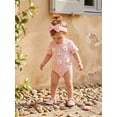 thumbnail image 4 of BemeyourBBs Newborn Baby Girl Duck Outfit Infant Baby Girl Summer Clothes Bubble Romper Cute 3D Crochet Duck Flower Embroidery Short Sleeve Bodysuit Playsuit and Headband Set, 4 of 9