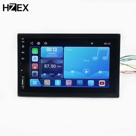 HZEX 7 Inch Double Din Car Stereo Touchscreen – Wireless Apple CarPlay & Android Auto, Bluetooth, Backup Camera Included, FM/AM Radio – Multimedia Car Audio Receiver with Steering Wheel Support