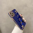 thumbnail image 4 of Funda para iPhone 13 Pro Max con correa de muñeca, diseño de corazón, protección completa para cámara, antigolpes, chapado en oro, suave, para iPhone 13 Pro Max de 6.7 pulgadas (azul rey), 4 of 8