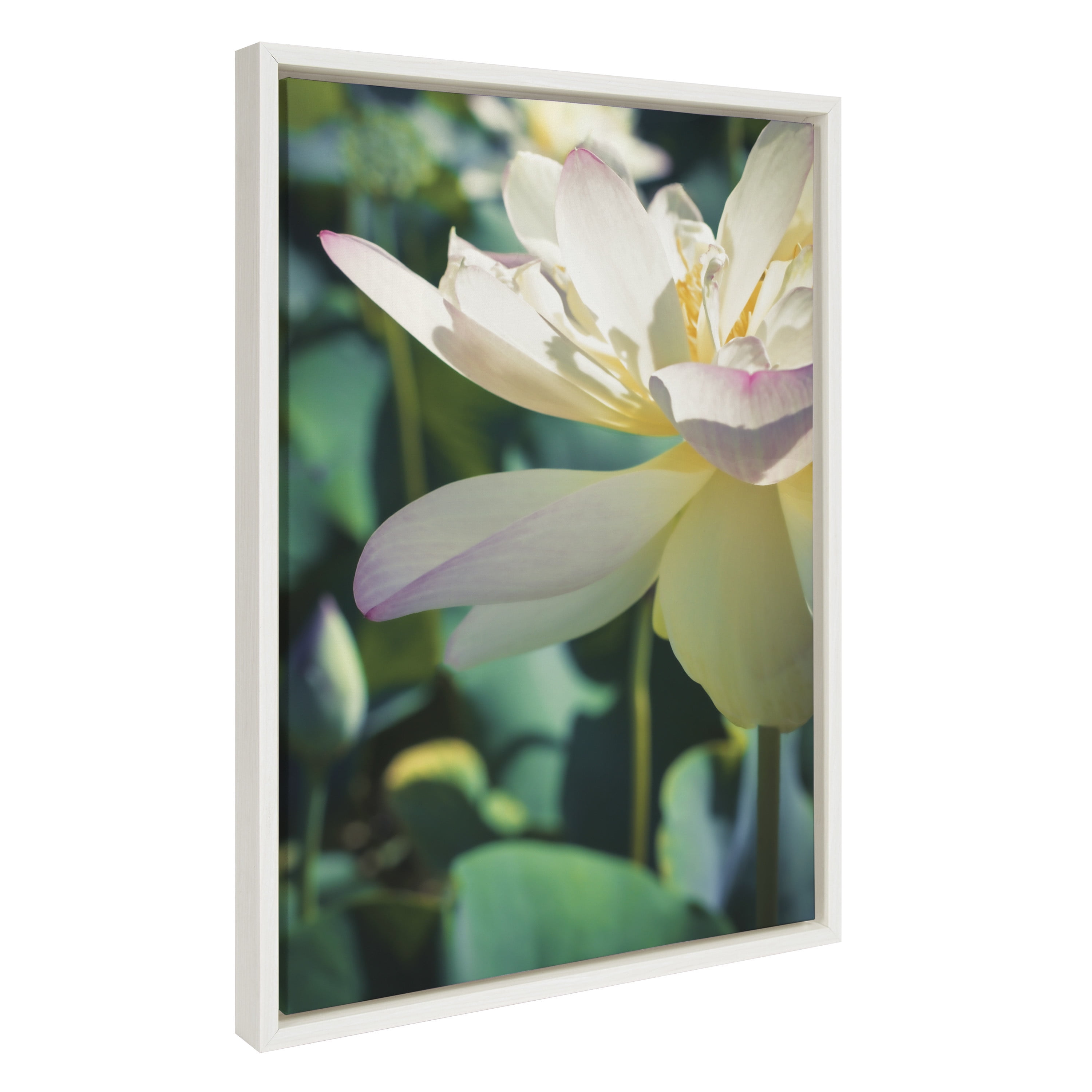 Zen Lotus Flower Framed Canvas Print in Soft White, 18x24