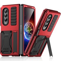 Samsung Z Fold 4 Rugged Full-Body Case, Metal Bumper Built-in Screen Protector&Kickstand,Dustproof Drop-Proof,Full Body Protection Heavy Duty Military Cover For Samsung Galaxy Z Fold 4, Red