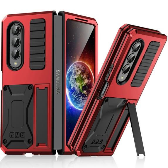 for Samsung Galaxy Z Fold 4 5G 2022, Armor Heavy Duty Shock-resistant Dustproof Anti-fingerprint Full Body Protection with Hinge & Kickstand & Screen Protector Case Cover for Galaxy Z Fold 4, Red