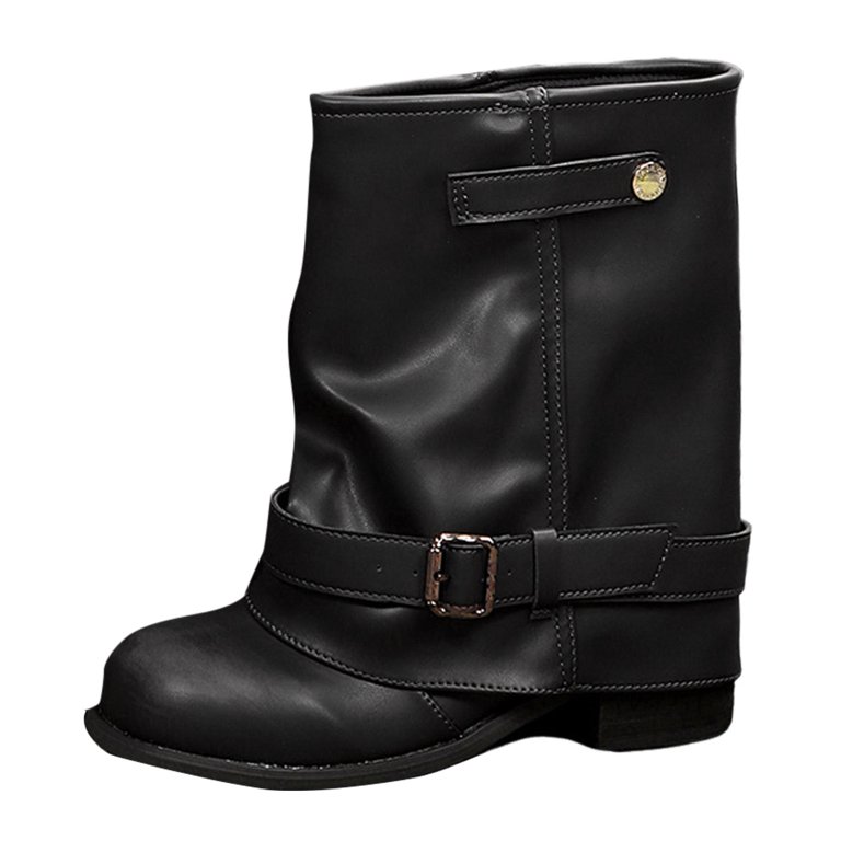 Dakaela Women's Slouchy Fold Over Boots Platform Wide Calf Western