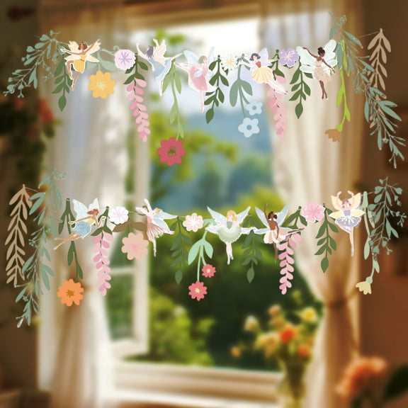 Gallickan Garden Floral Themed Party Banner, Watercolor Flower Garland Decoration for Spring Bridal Baby Shower Birthday, Thick Paper Pull Flag Indoor Outdoor, 8.2ft
