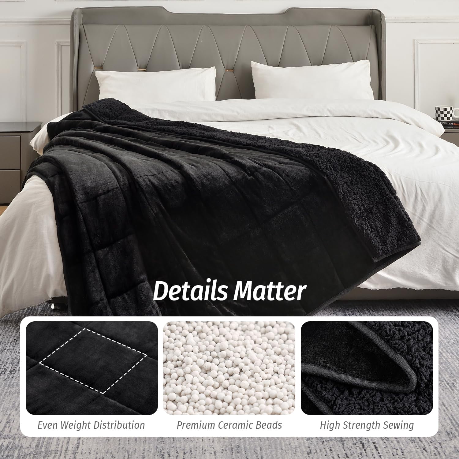 20 lbs Dual-Sided Sherpa Fleece Weighted Blanket, 60 x 80 inches, Black