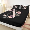 thumbnail image 5 of Erosebridal Black Pink Letter N Floral Bow Print Full Size Sheets, Monogram Style Bed Sheets for Girls, 1 Flat Sheet, 1 Fitted Sheet and 2 Pillowcases, 5 of 6