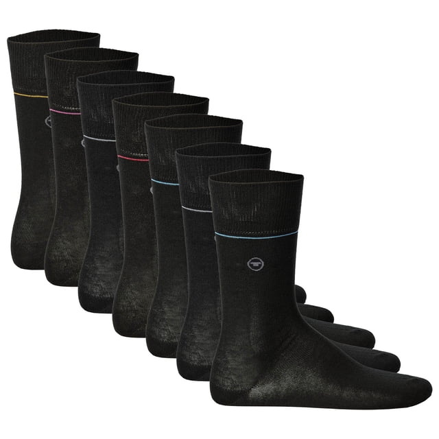 TOM TAILOR Calcetines de hombre, paquete de 7 - 7-Days Box, caja de regalo, rayas, estampado pequeño Negro 43-46
