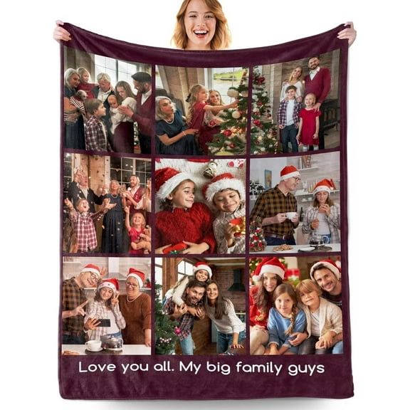 AISENIN Custom Christmas Gift Blanket with Photos Personalized Customized Picture Blanket I Love You Couple Gifts Birthday Gift for Girlfriend Boyfriend Wife Husband Dad Mom