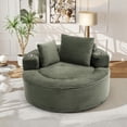 thumbnail image 2 of Muumblus 55" Indoor Round Chaise Lounge with Cup Holders, Oversized Boneless Accent Barrel Chair, Green Corduroy, 2 of 10