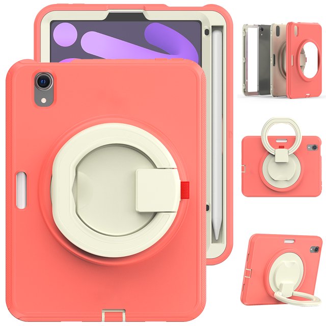 Étui pour Tablette Rotatif 360 Poignée Rigide TPU pour Ipad Mini 6 8.3 Pouces 2021 Antichoc avec Emplacement pour Crayon Rouge