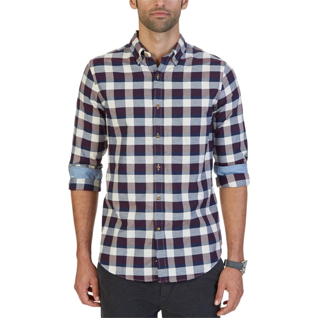 Nautica - Camisa de manga larga con botones para hombre, color morado, pequeño