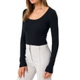 thumbnail image 3 of Douhoow Women Ribbed Slim Fit Crop Top Scoop Neck Low Cut Basic Solid Pullover, 3 of 9