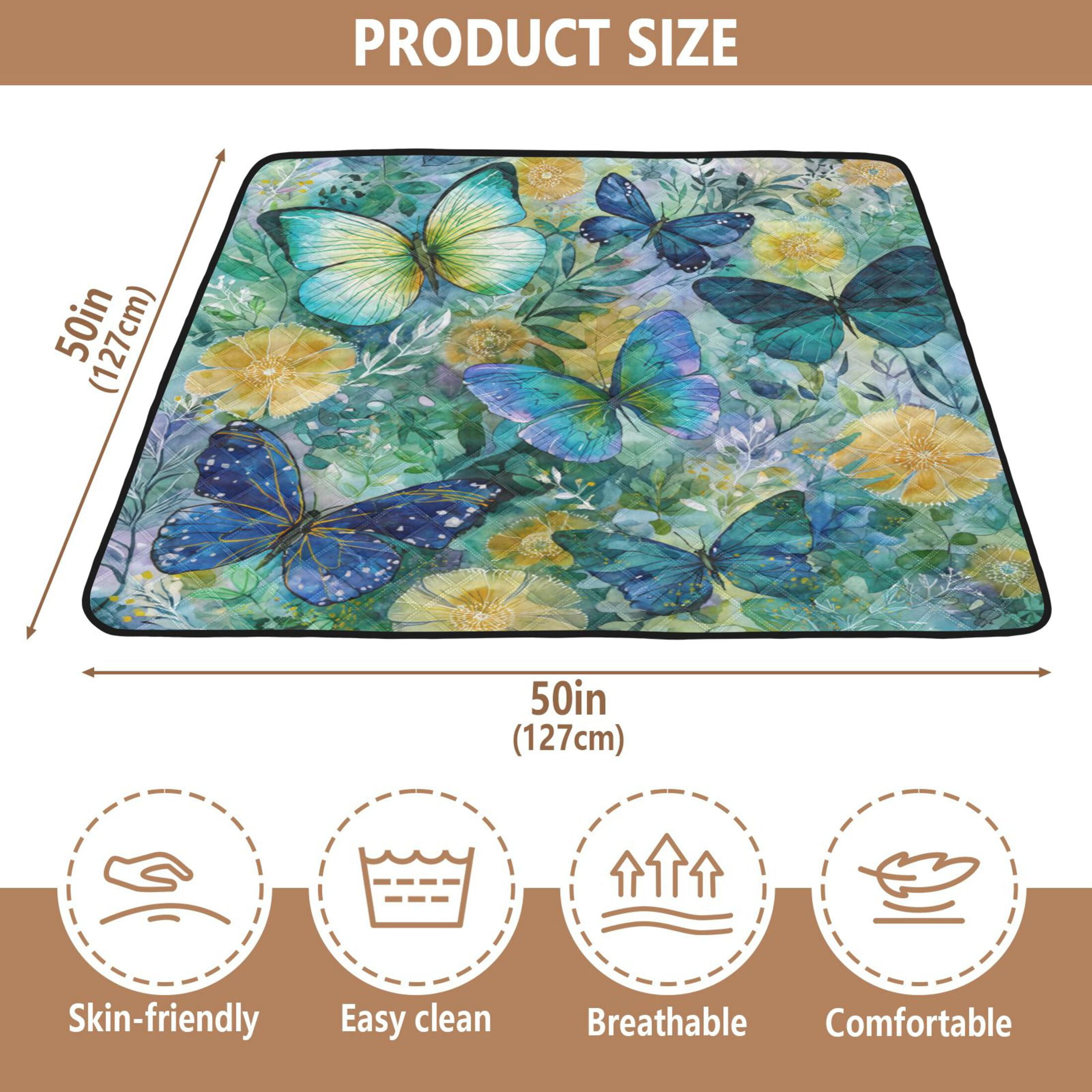 WOBOGO Green Butterfly Baby Playmats Extra Large Waterproof Rollable Activity Pads for Toddlers 50×50inch