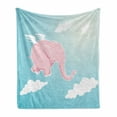thumbnail image 1 of Cartoon Soft Flannel Fleece Throw Blanket, Pink Flying Through the Sky Happiness Freedom and Fantasy, Cozy Plush for Indoor and Outdoor Use, 50" x 70", Pale Pink Pale Blue, by Ambesonne, 1 of 6