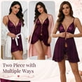 thumbnail image 5 of DAKIMOE Sexy Lingerie for Women Pajamas Set Open Front V Neck Ruffle Sheer Mesh Lace Wireless Babydoll Lingerie Dress with Thong 2 Piece for Valentine's Day, 5 of 11