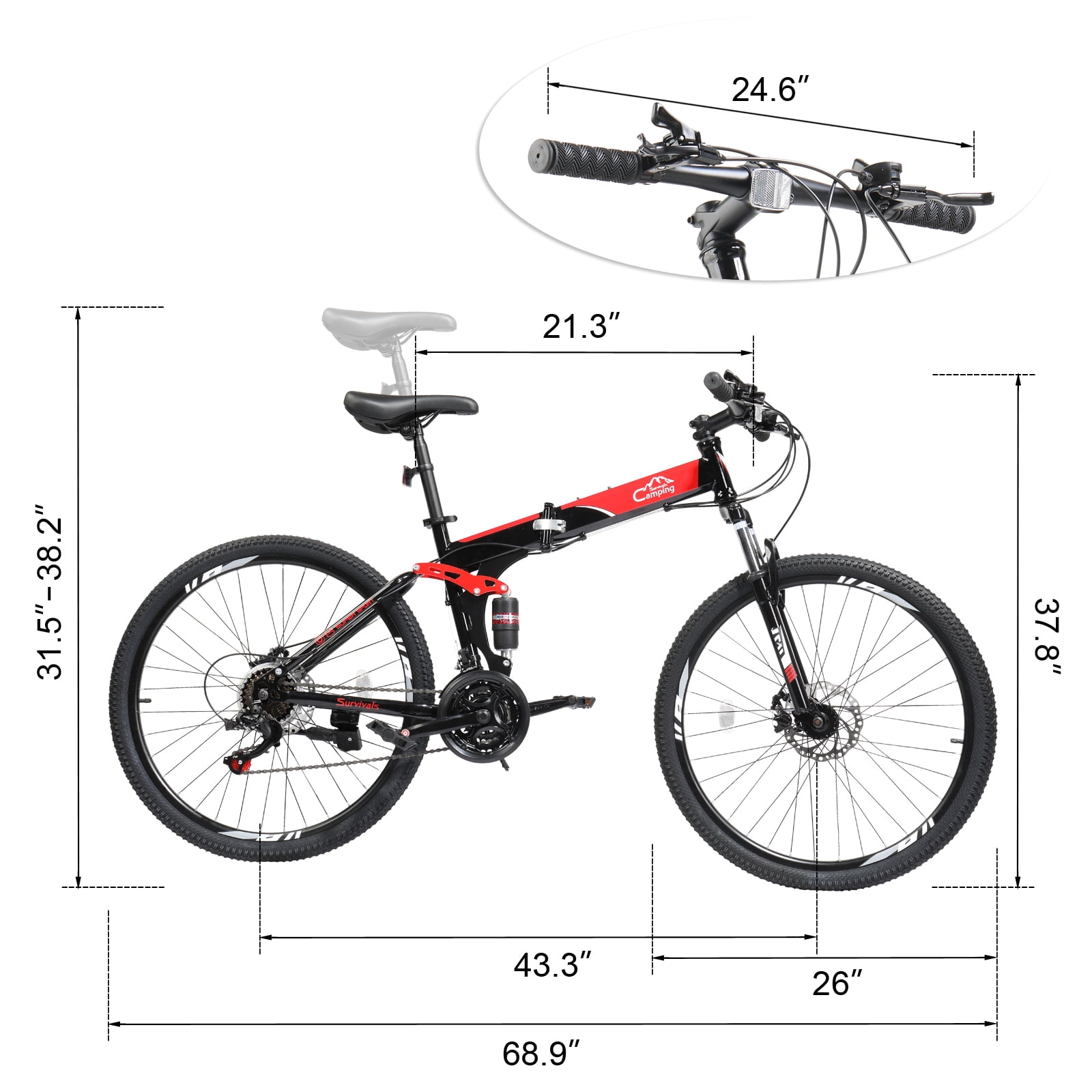 Ktaxon Folding 21 Shimano Speed 26" Wheel Riding Mountain Bike, Steel Frame Trail Road Bicycle, for Men and Women, Black, Red