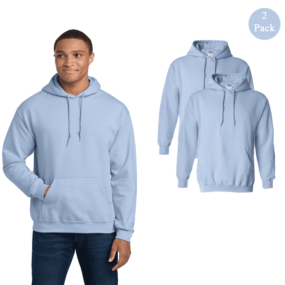 Gildan Men's Fleece Pullover Hoodie, Heavy Blend Hooded Sweatshirt with Pouch Pocket, Light Blue 2-Pack, S