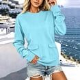 thumbnail image 4 of Women's Sweatshirt Crewneck Long Sleeve Oversized Solid Color Pullover Tops with Pockets Light Blue S, 4 of 7