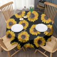 thumbnail image 3 of Black Yellow Sunflower Pattern Round Tablecloth 60"x60",Wrinkle Wipeable Table Cloth for Kitchen Dining Room Picnic Patio Party, 3 of 6