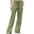 thumbnail image 2 of Women’s Casual Straight Leg Pants Solid Color Elastic High Waist Drawstring Comfy Trousers with Pockets Womens Pants Jogger Trousers, Army Green&S, 2 of 6
