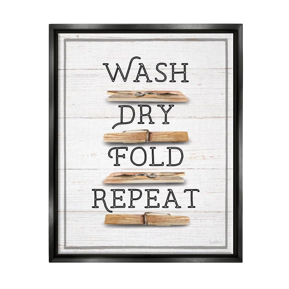 Stupell Industries Rustic Laundry Phrases Typography Painting Black Floater Framed Canvas Art Print Wall Art, 17 x 21