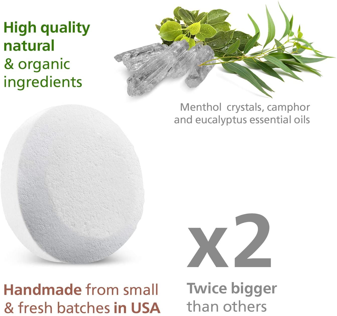 All-Natural Shower Steamers Tablets Extra Strong for Cold and Runny Nose Menthol Crystals, Camphor Essential Oil, Eucalyptus Essential Oil Handmade in USA by Relaxcation 2 oz / Each 12 Set