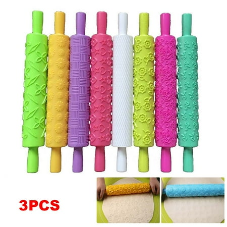 

3 Pcs Cake Decorating Embossed Rolling Pins Textured Non-Stick Designs for Fondant Pastry Icing Dough
