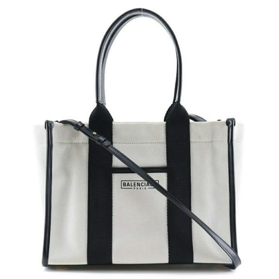 Pre-Owned BALENCIAGA Balenciaga Hardware Tote Bag Small 2WAY Shoulder 671402 Canvas Black/White Ladies (Fair)