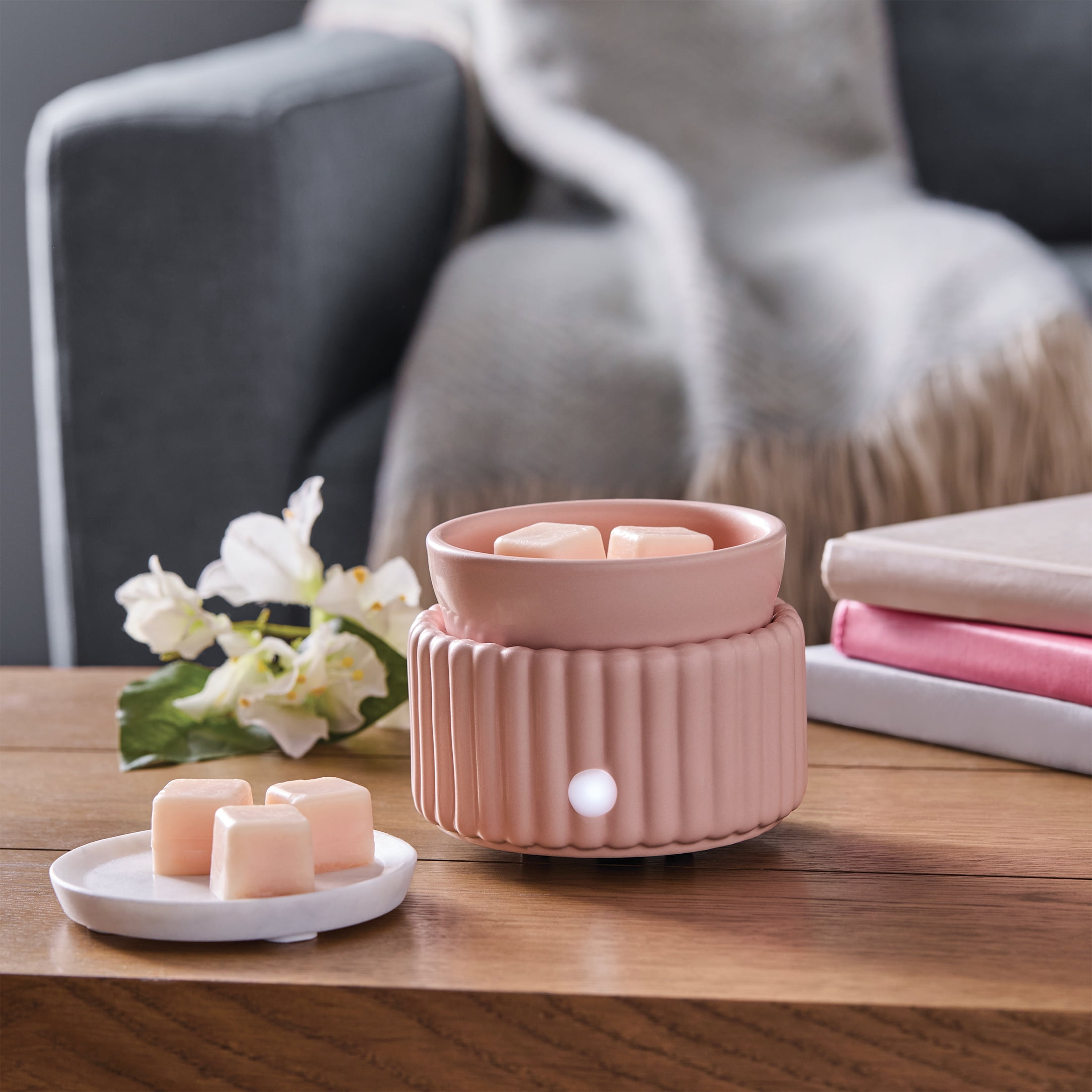 Mainstays Ribbed Ceramic Fragrance Wax Melt Warmer, Pink Blush